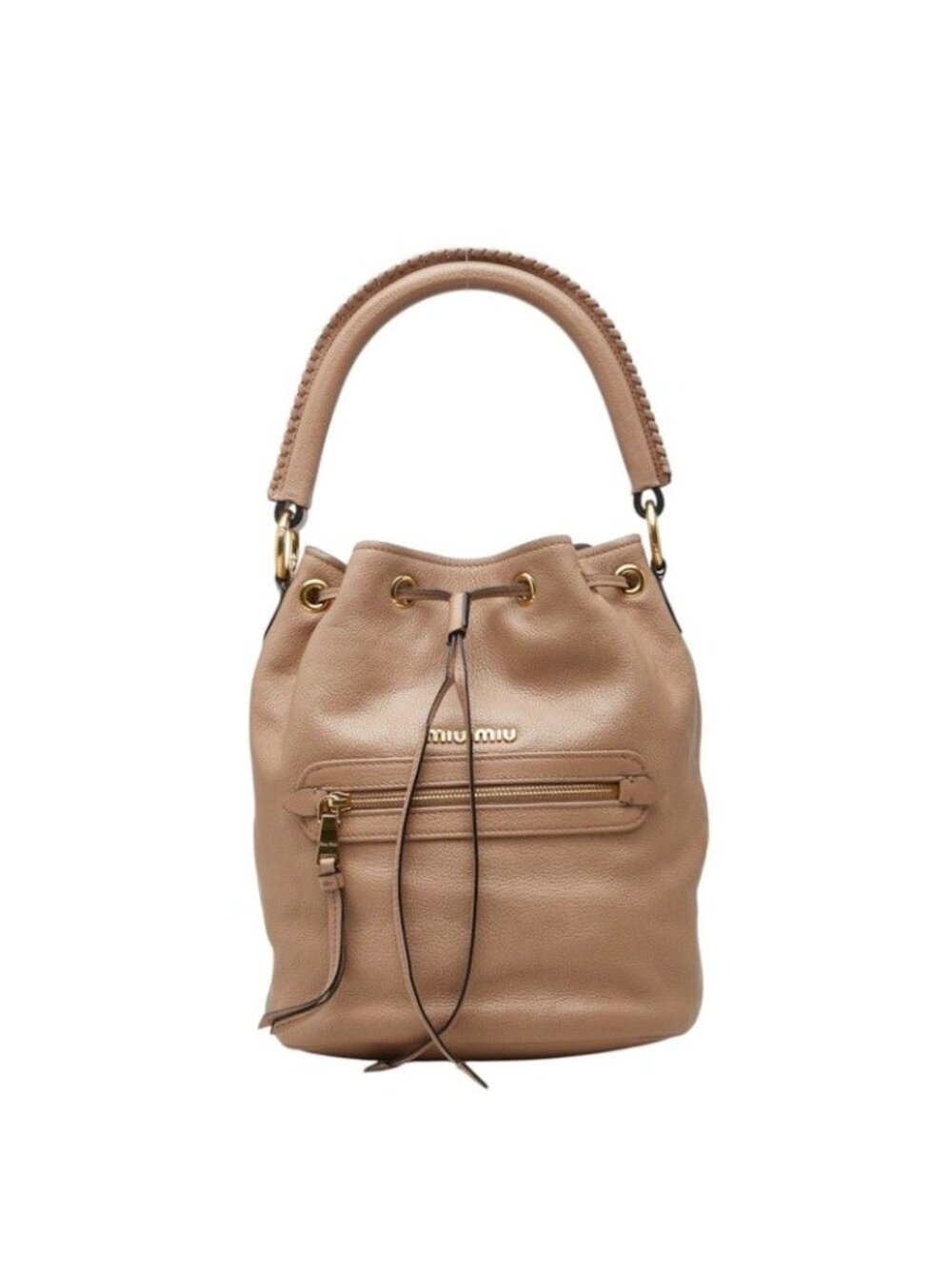 Miu Miu Handbag Drawstring Pink Beige Leather